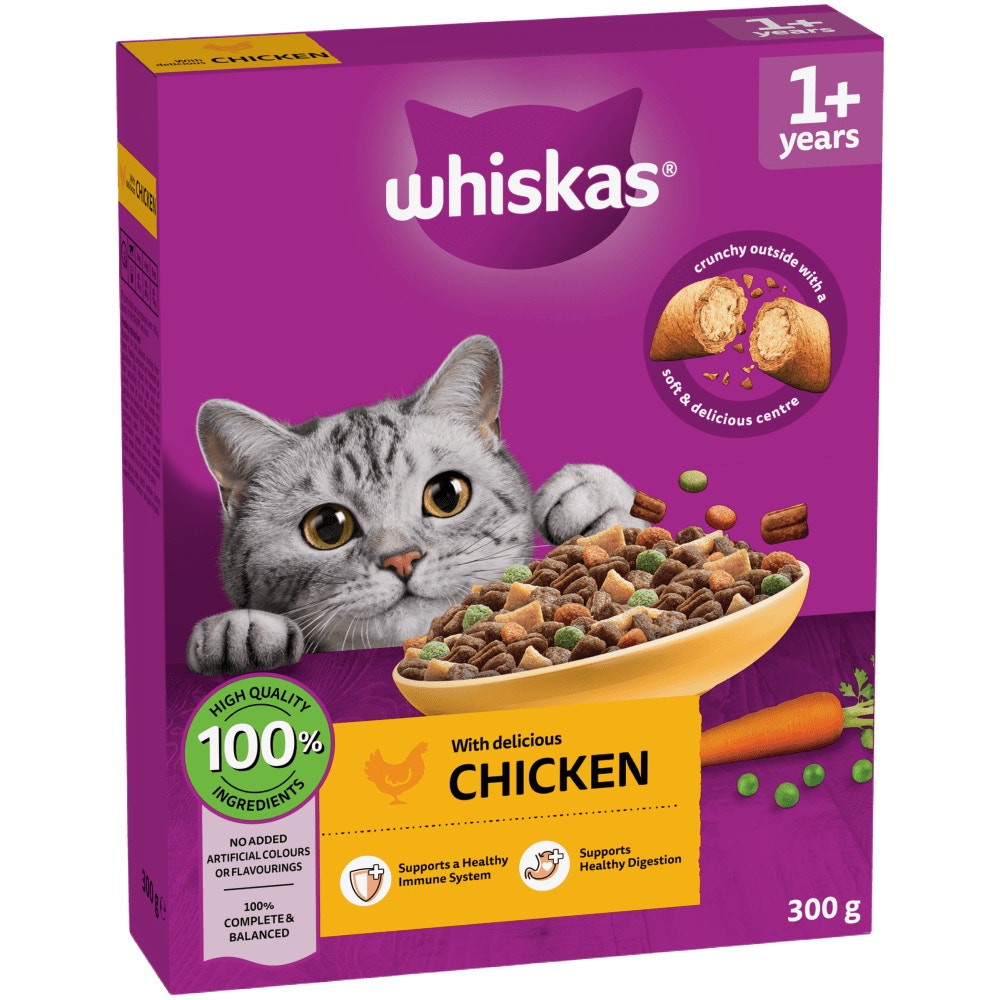 WHISKAS Cat Dry with Chicken Adult 7kg, 3.8kg, 1.9kg, 800g, 300g - 1