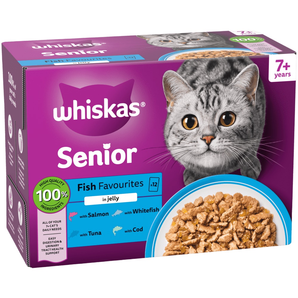WHISKAS Senior 7+ FISH Favourites Wet Cat Food Pouches in Jelly 12 x 85g - 1