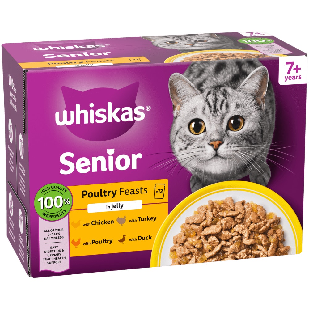 WHISKAS POULTRY FEASTS in Jelly Senior 7+ Wet Cat Food Pouch 80x85g, 40x85g, 12x85g - 1