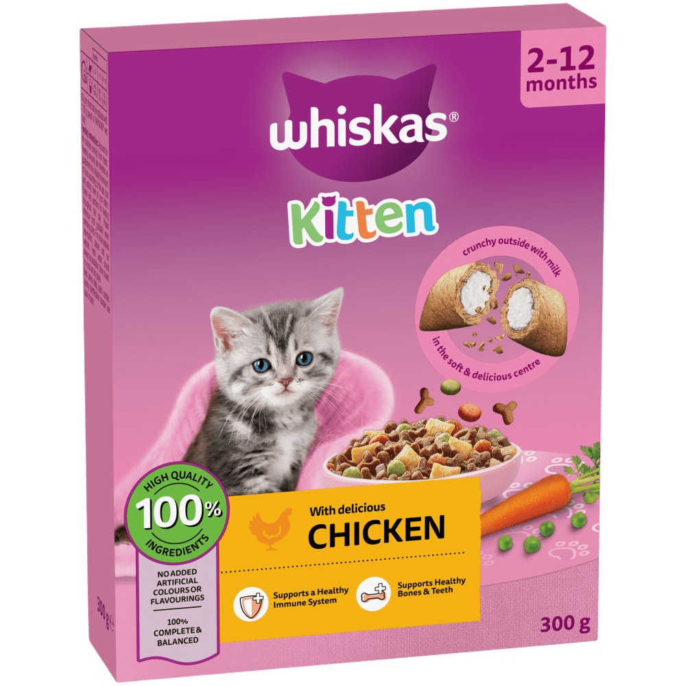 WHISKAS Cat Dry with Chicken Kitten 2-12 Months 7kg, 1.9kg, 800g, 300g - 1