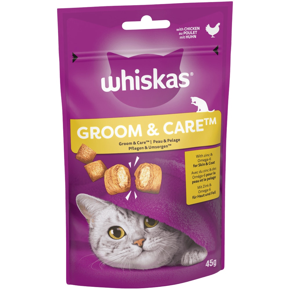 WHISKAS® Groom & Care Adult Cat Treats with Chicken 45g - 1