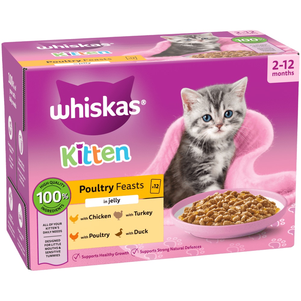 WHISKAS POULTRY FEASTS in Jelly Kitten 2-12 Months Wet Cat Food Pouch 40x85g, 12x85g - 1