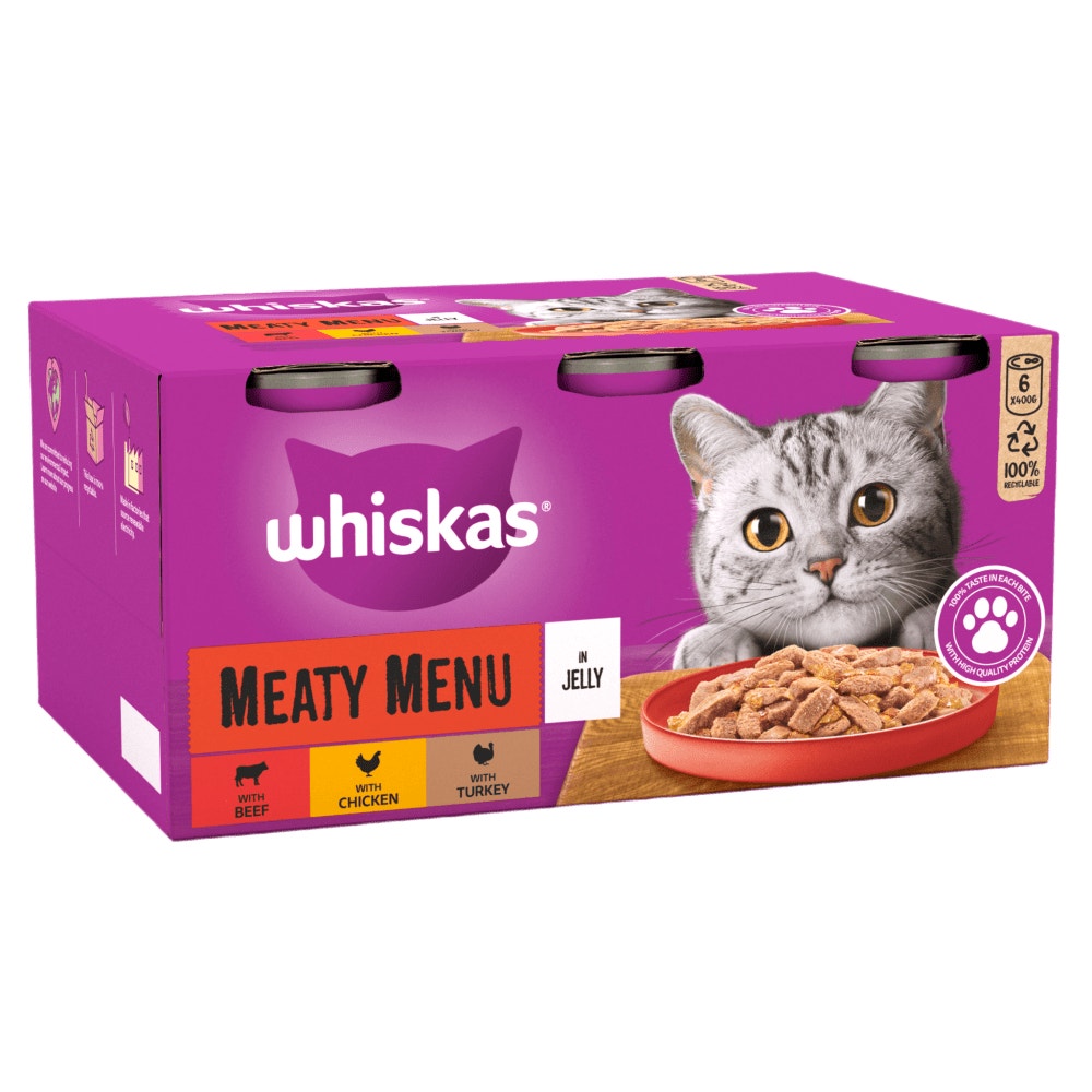 WHISKAS® Meaty Menu Adult Wet Cat Food in Jelly Tin 6x400g - 1