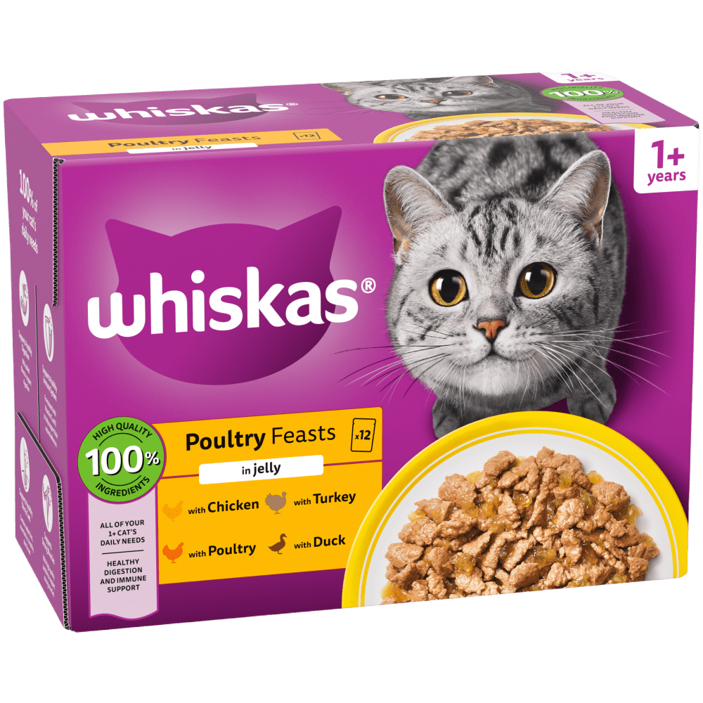 WHISKAS® POULTRY FEASTS in Jelly Adult Wet Cat Food Pouch 80x85g,40x85g,12x85g - 1