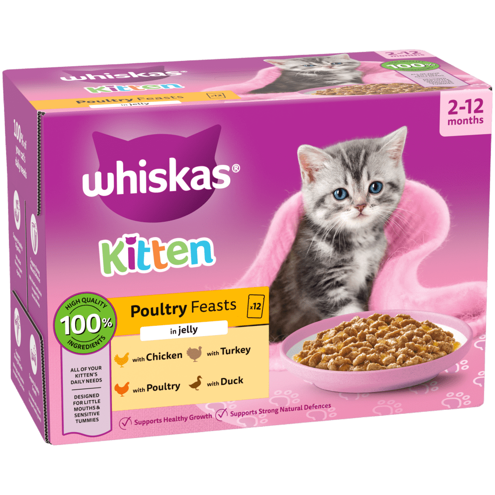 WHISKAS® POULTRY FEASTS in Jelly Kitten 2-12 Months Wet Cat Food Pouch 40x85g,12x85g - 1