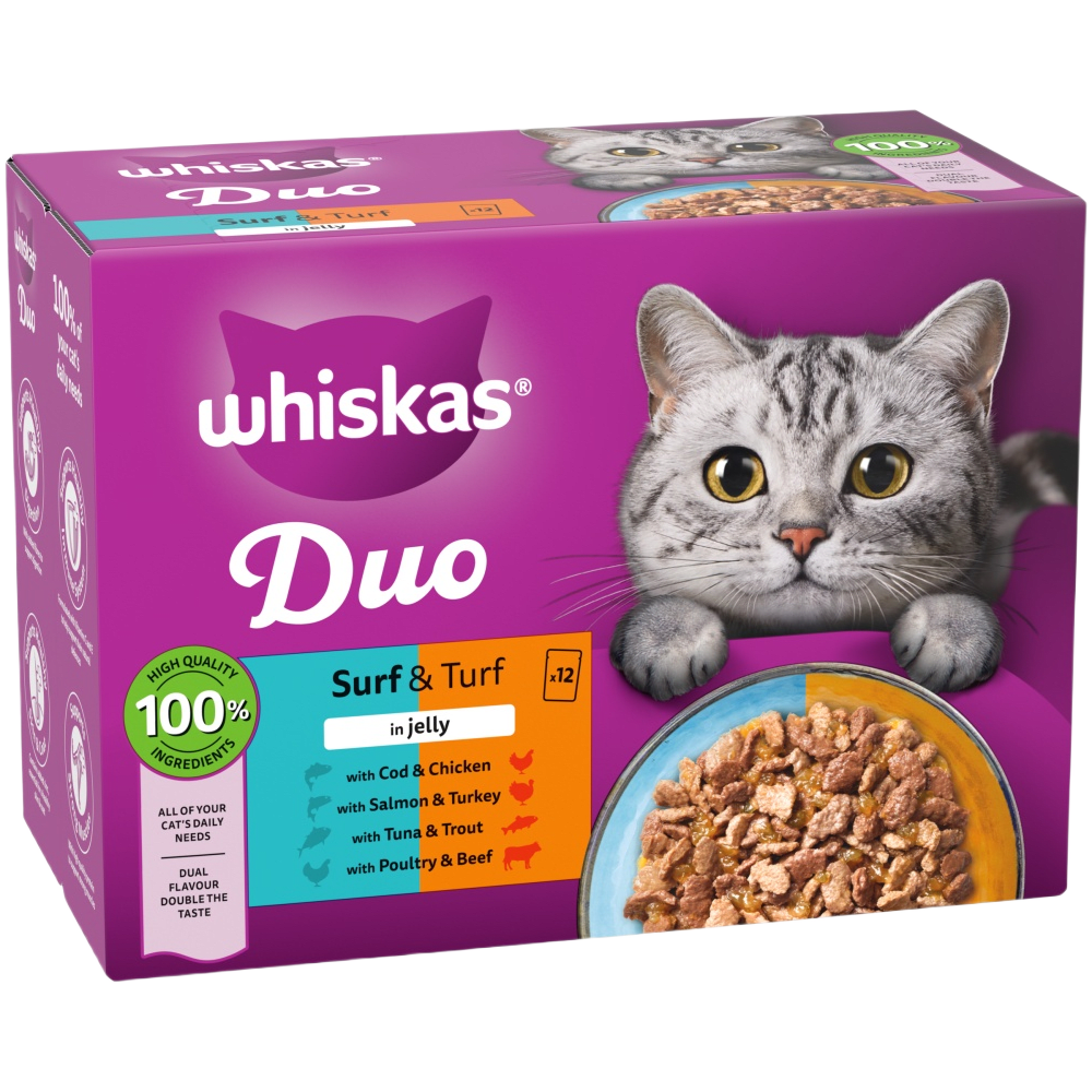 WHISKAS® Duo Surf & Turf in Jelly Adult Wet Cat Food Pouch 80x85g,40x85g,12x85g - 1