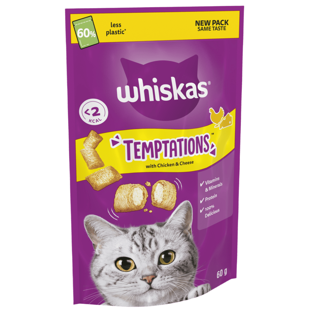 WHISKAS® TEMPTATIONS™ with Chicken & Cheese Adult Cat Treats 180g,60g - 1