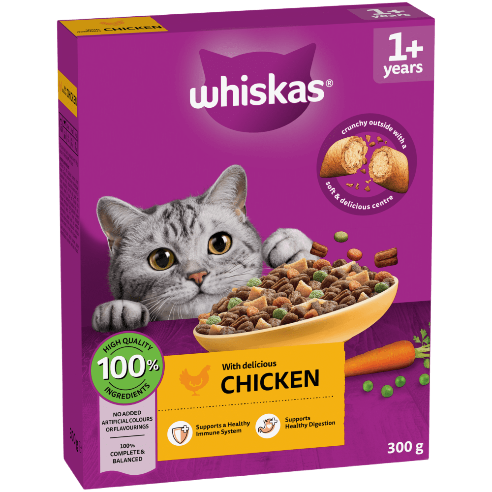 WHISKAS Cat Dry with Chicken Adult 7kg, 3.8kg, 1.9kg, 800g, 300g - 1