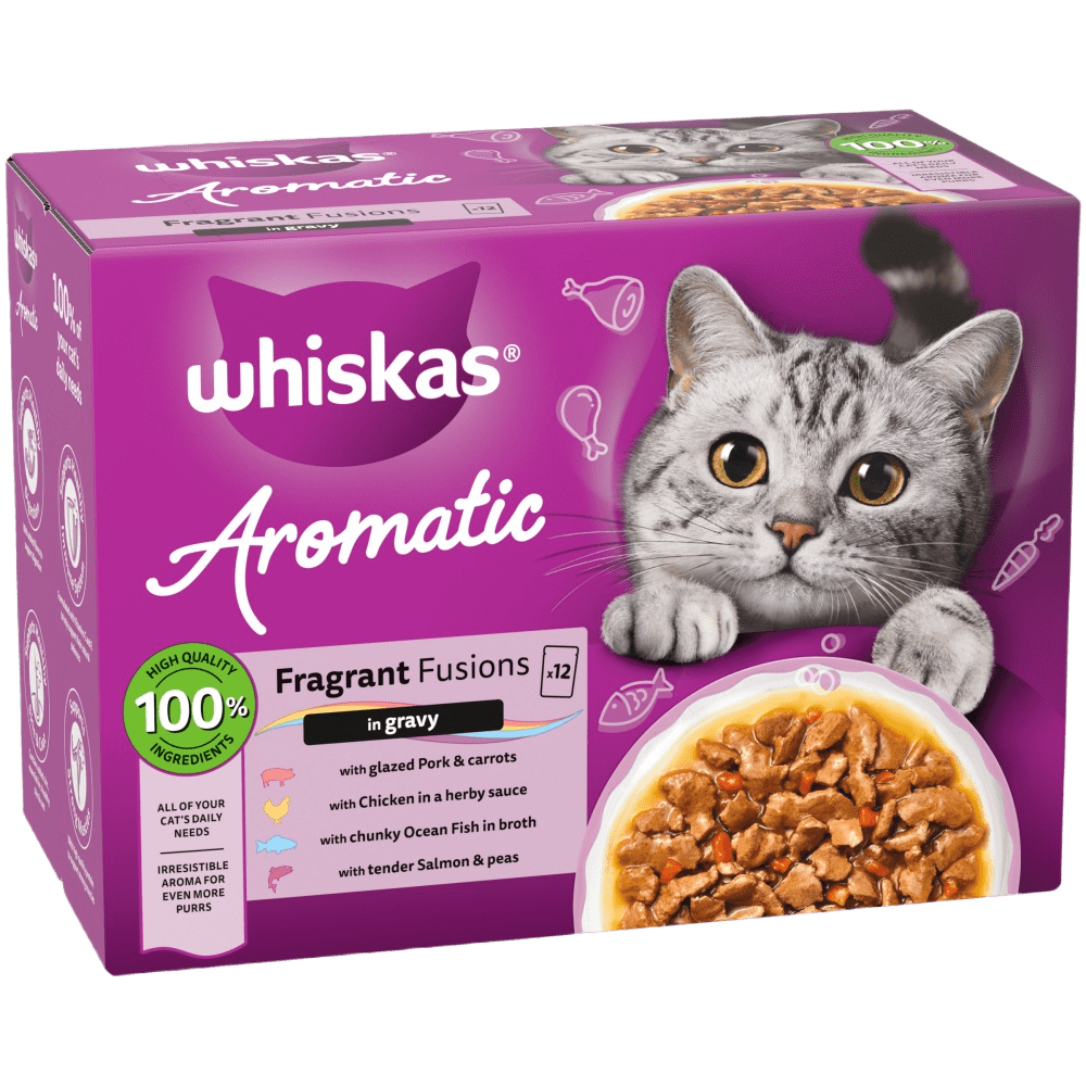 WHISKAS 1+ Aromatic Fragrant Fusions Selection Wet Cat Food Pouches 40x85g, 12x85g - 1