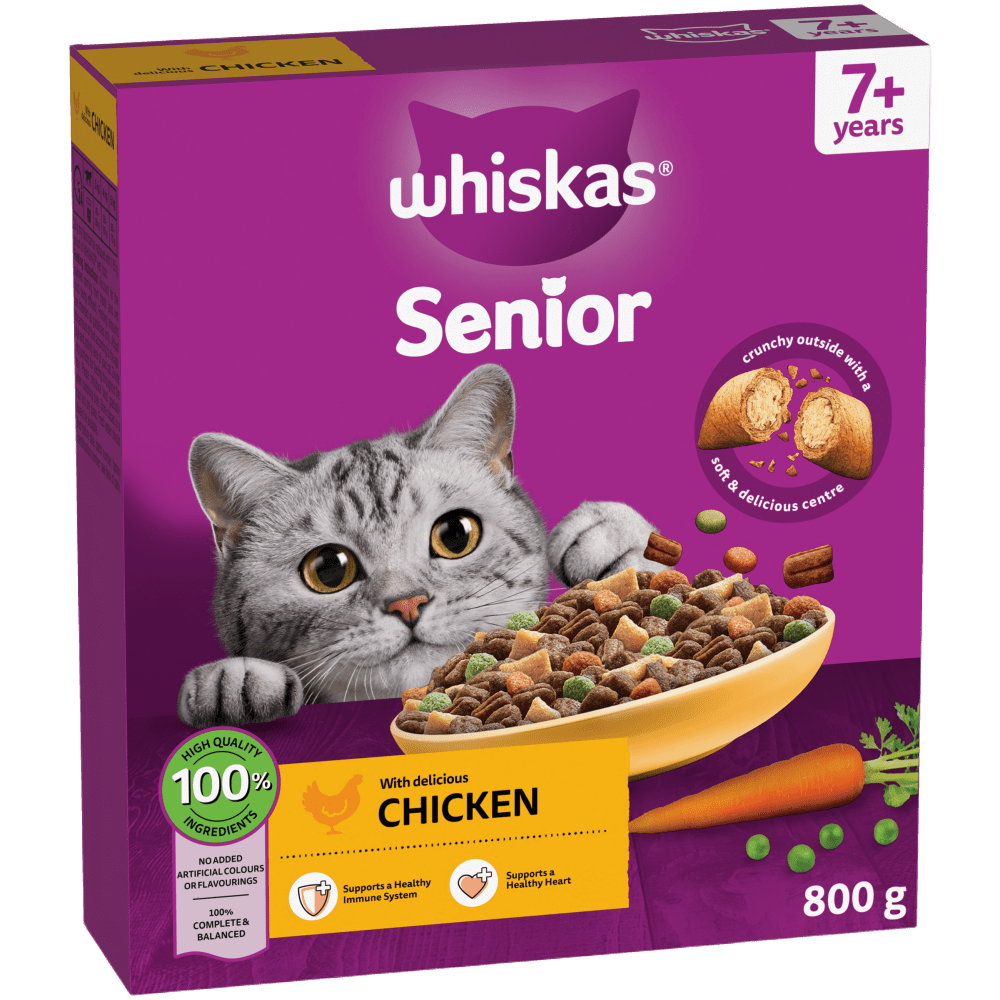 WHISKAS Cat Dry with Chicken Senior 7+ 1.9kg, 800g - 1